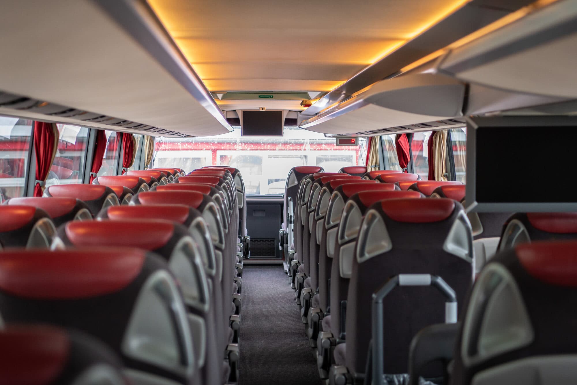 Interior of a BerlinBus.DE coach in warm light